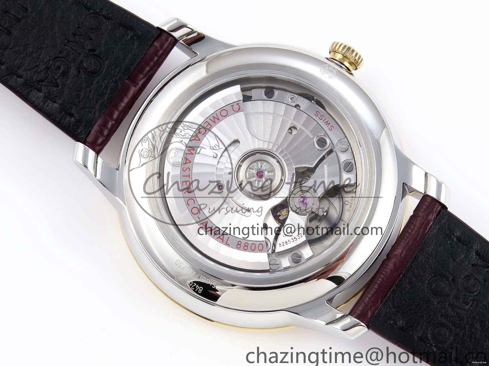 0421 De Ville Date YG MKF 1:1 Best Edition White Textured Dial Diamonds Marker on Brown Leather Strap A WaterResistant 7754